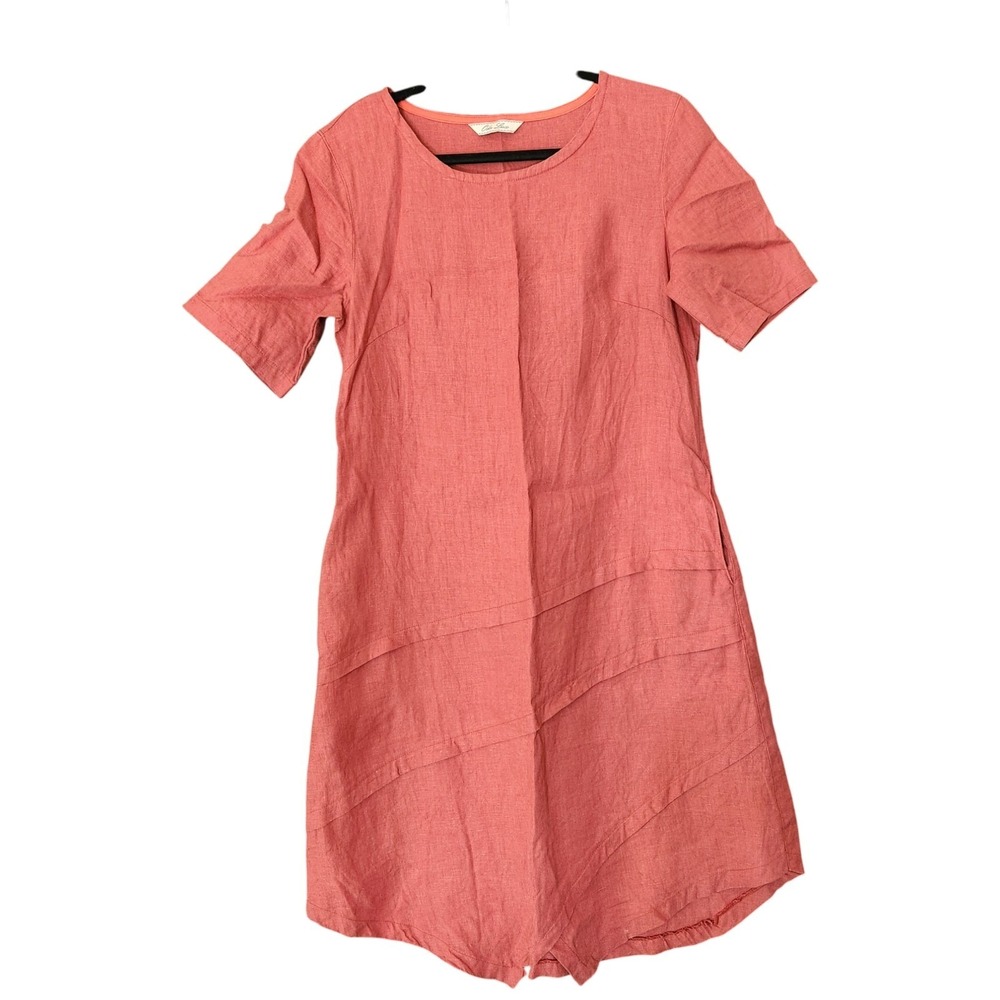 Oda Lux Women's 100% Linen Shift Dress Women's‎ 40 Large Coral Red Lagenlook
